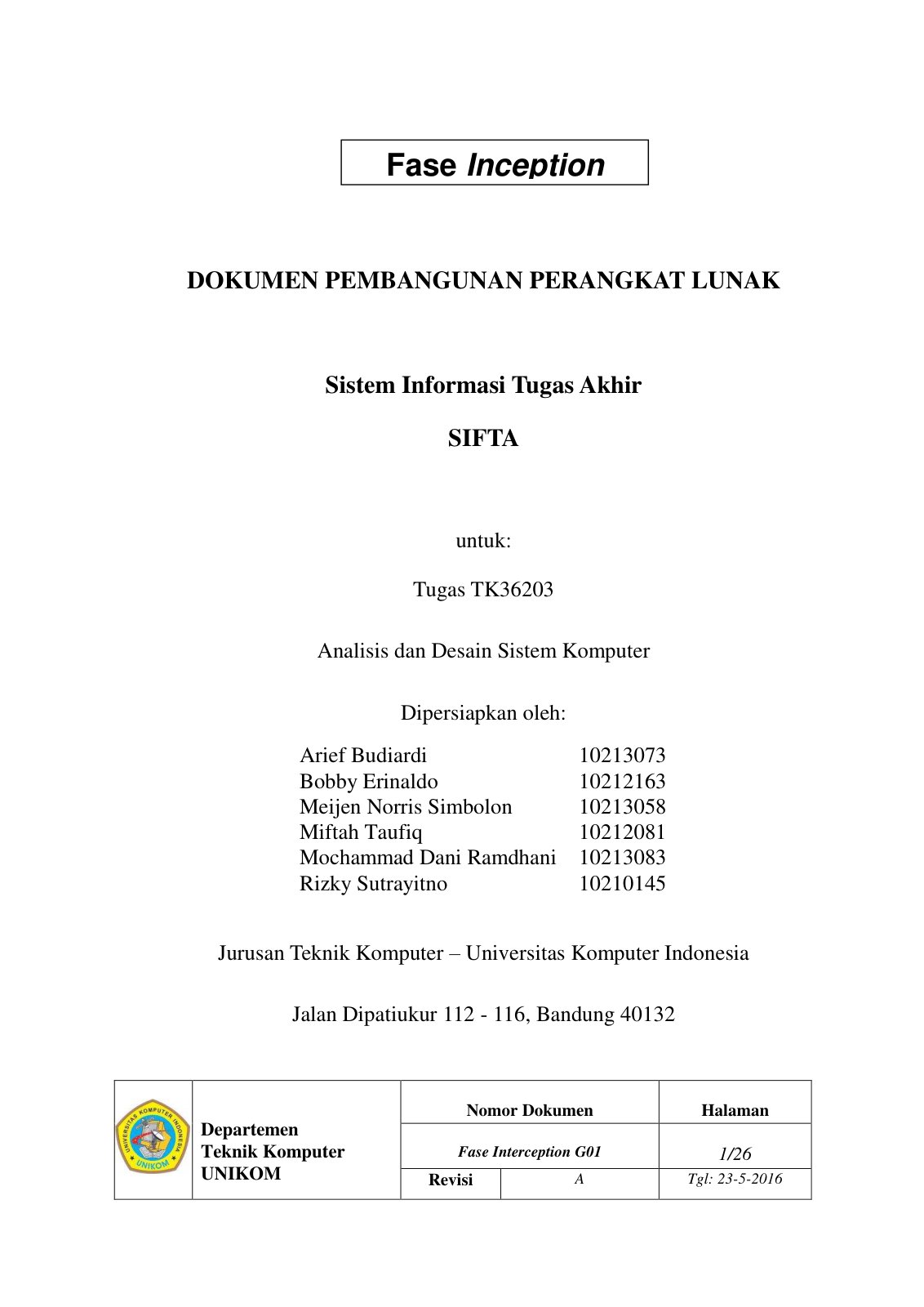 First page of Fase Inception