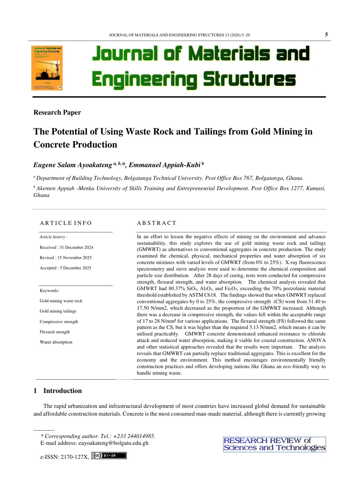 First page of The Potential of Using Waste Rock and Ta