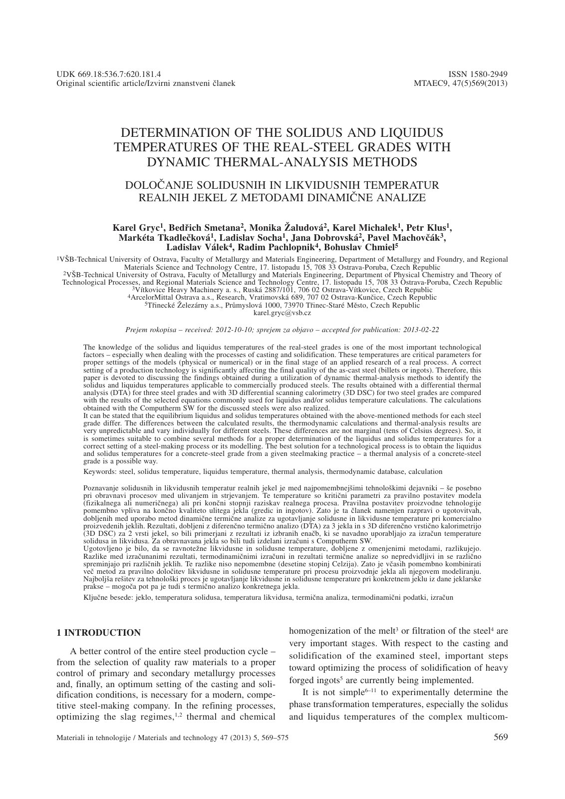 First page of Determination of the Solidus and Liquidu