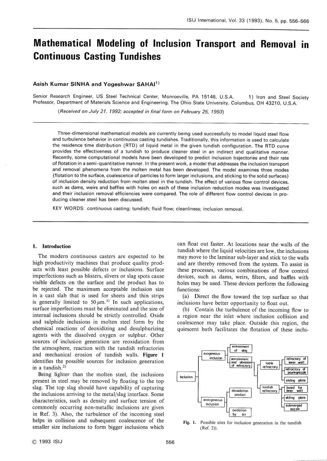 First page of Mathematical Modeling of Inclusion Trans