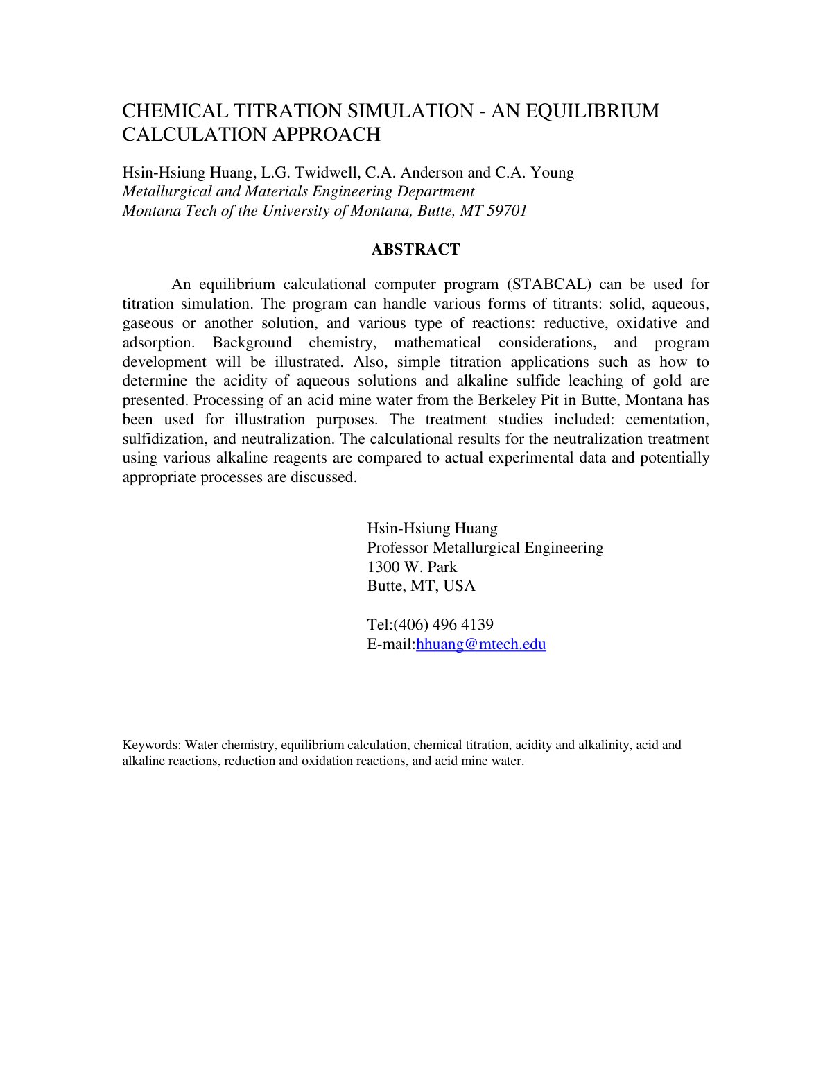 First page of Chemical Titration Simulation An Equilib