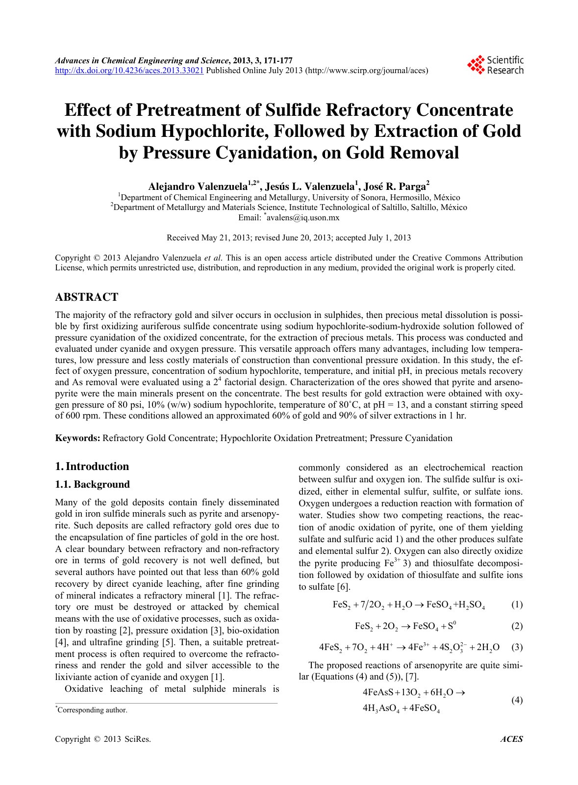 First page of Effect of Pretreatment of Sulfide Refrac