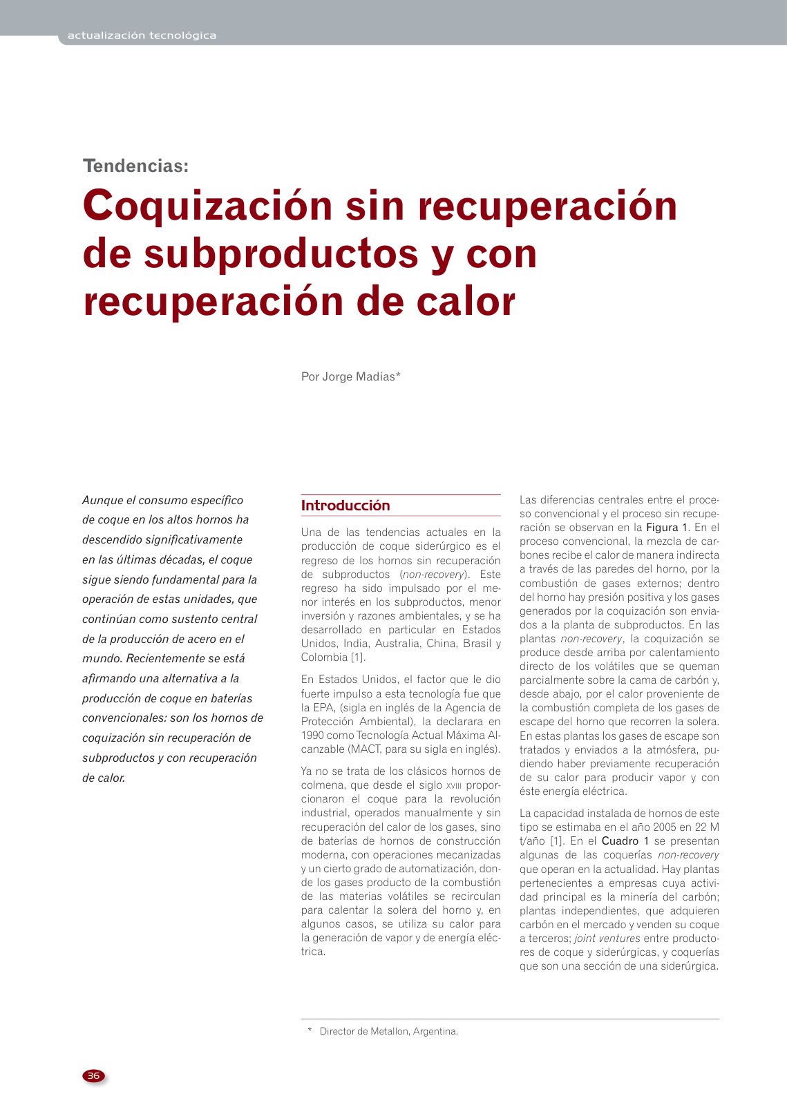 First page of Coquizacion sin recuperacion de subprodu
