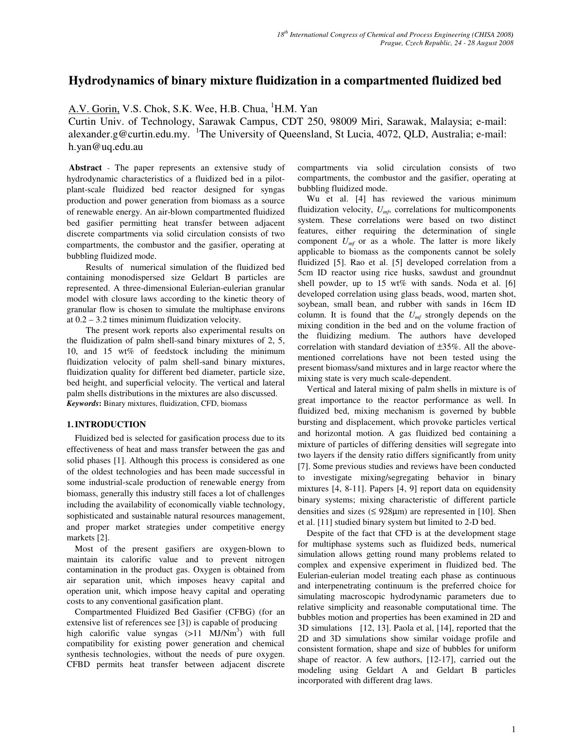 First page of Hydrodynamics of binary mixture fluidiza