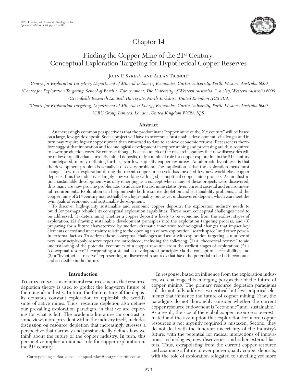 First page of Finding the Copper Mine of the 21st Cent