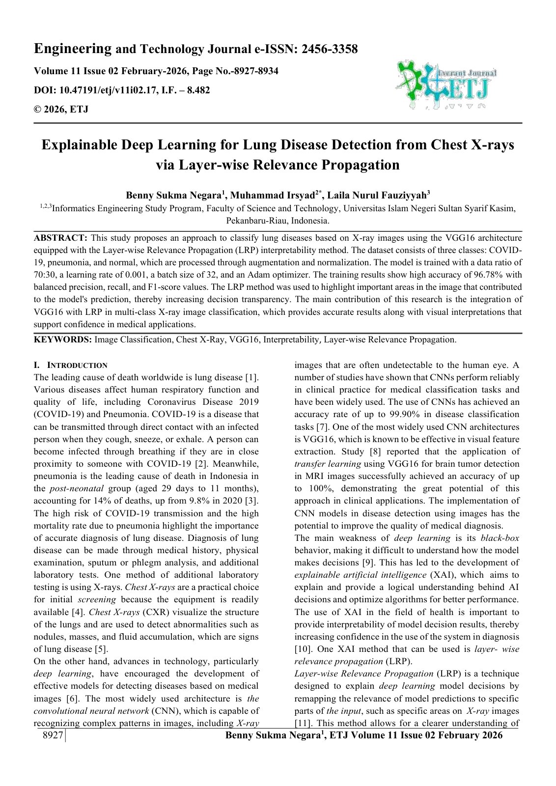First page of Explainable Deep Learning for Lung Disease Detection from Chest X-rays  via Layer-wise Relevance Propagation 