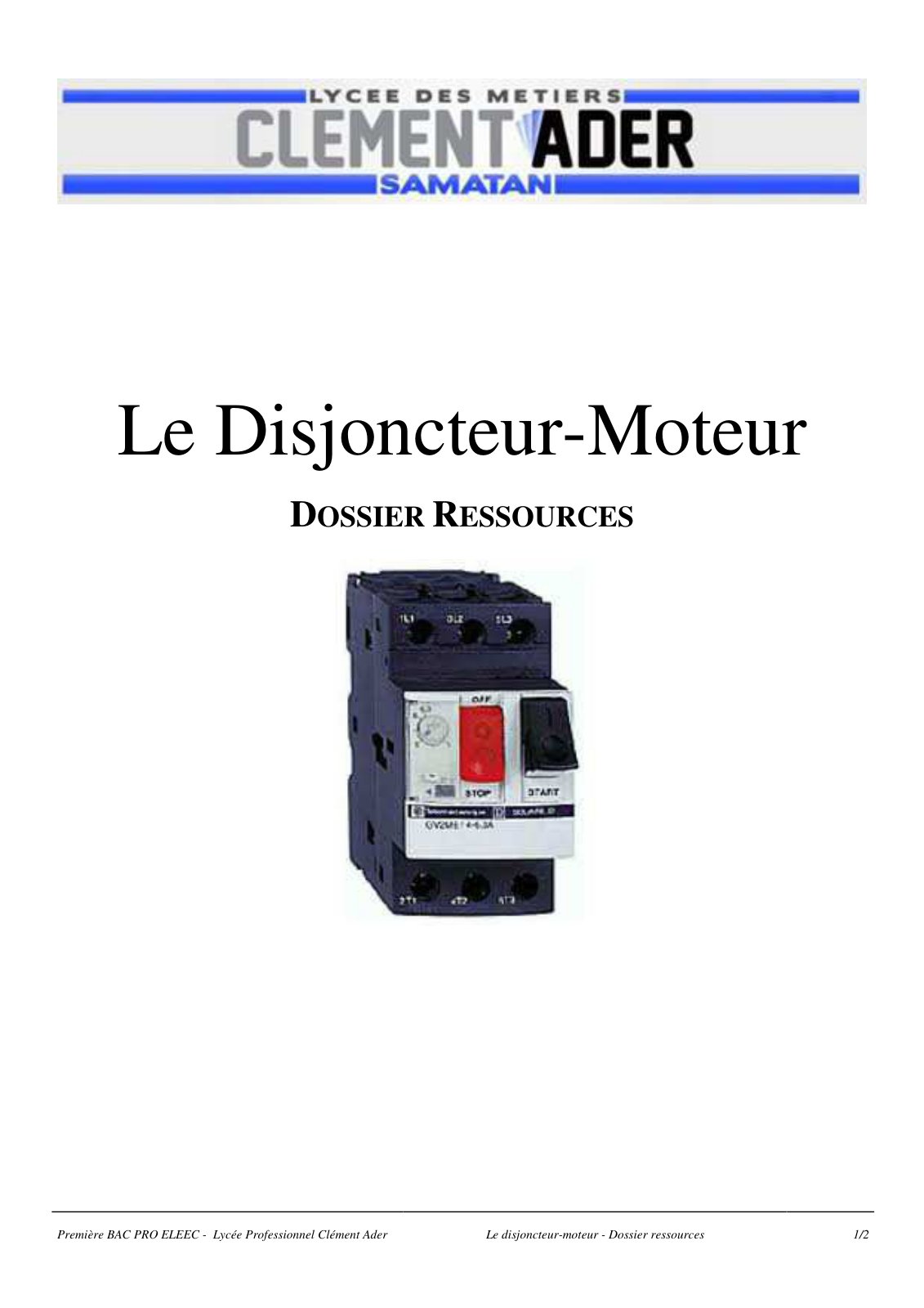 First page of disjoncteur moteur