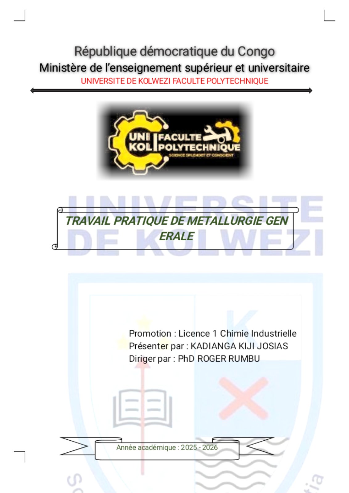 First page of TP METALLURGIE GENERALE Phoenix