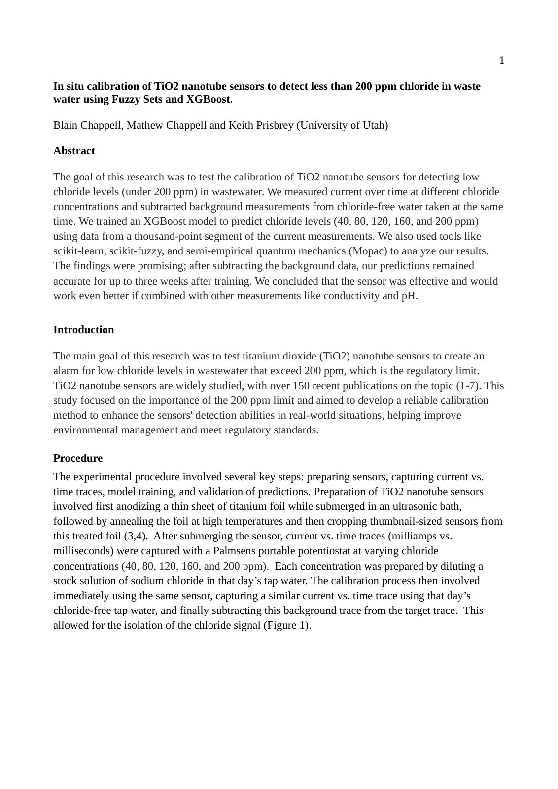 First page of In situ calibration of TiO2 nanotube sen