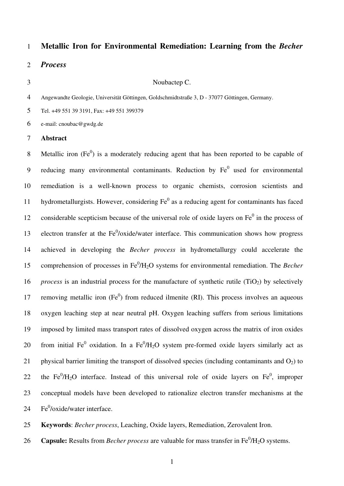 First page of Metallic iron for environmental remediat