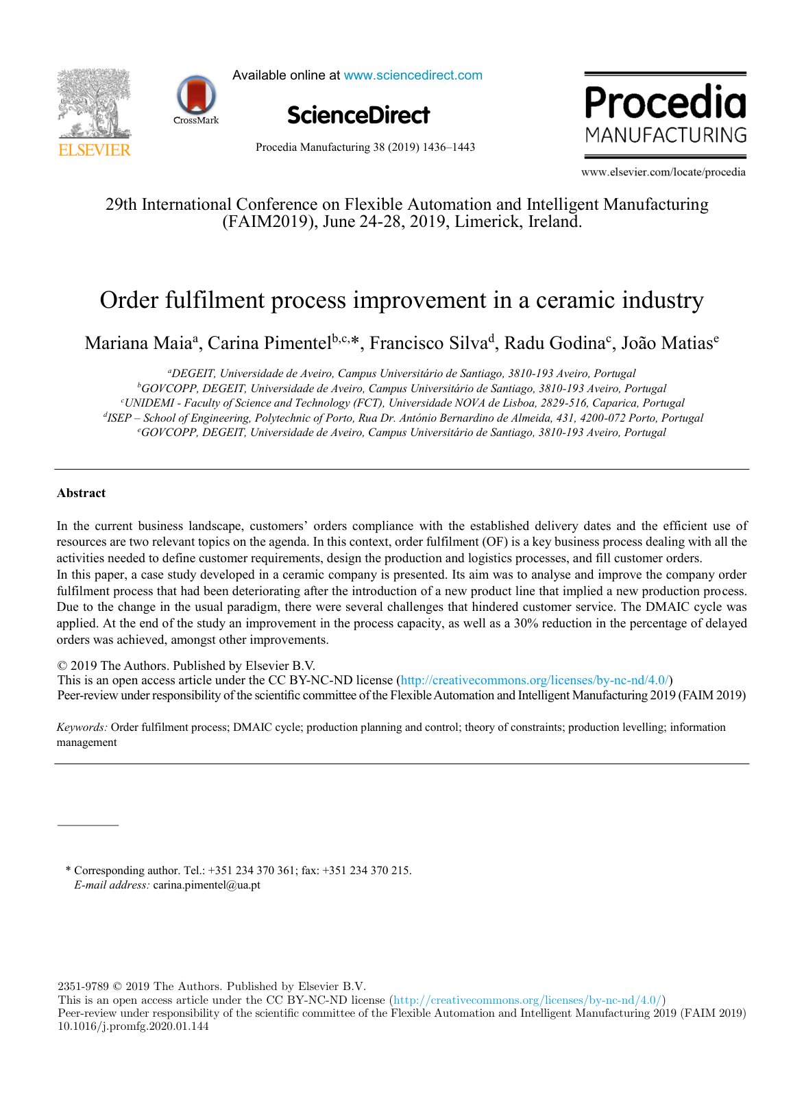 First page of Order fulfilment process improvement in