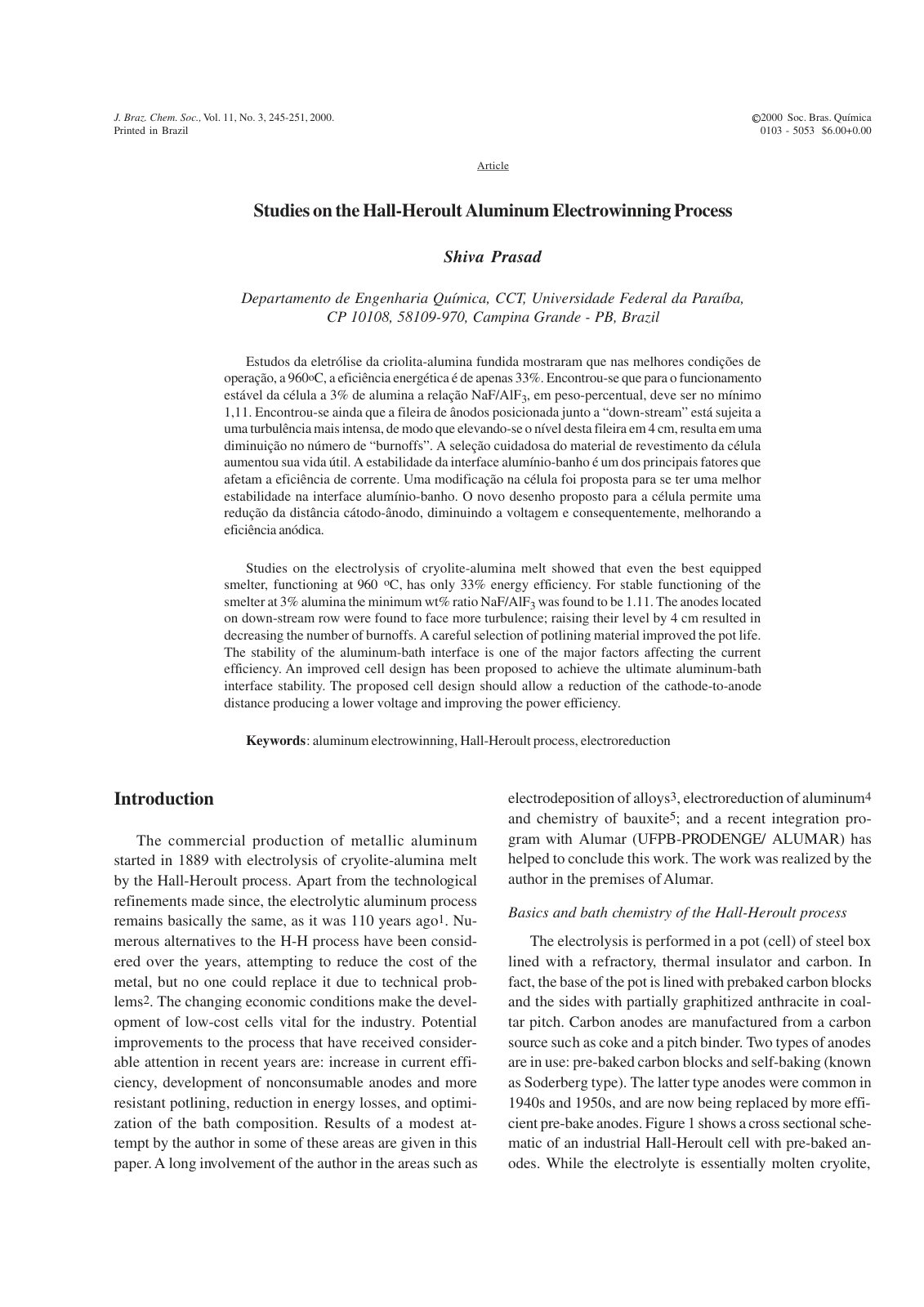 First page of Studies on the Hall Heroult aluminum ele