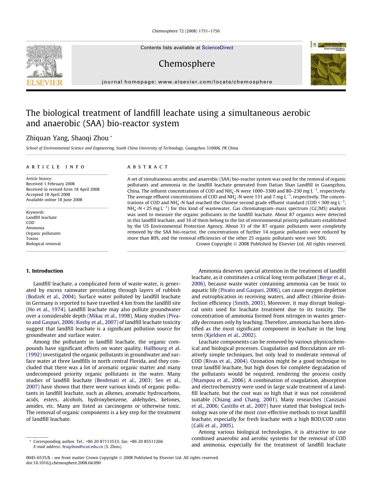 First page of The biological treatment of landfill lea