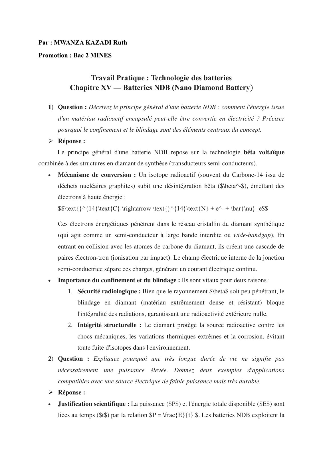 First page of Technologie des batteries