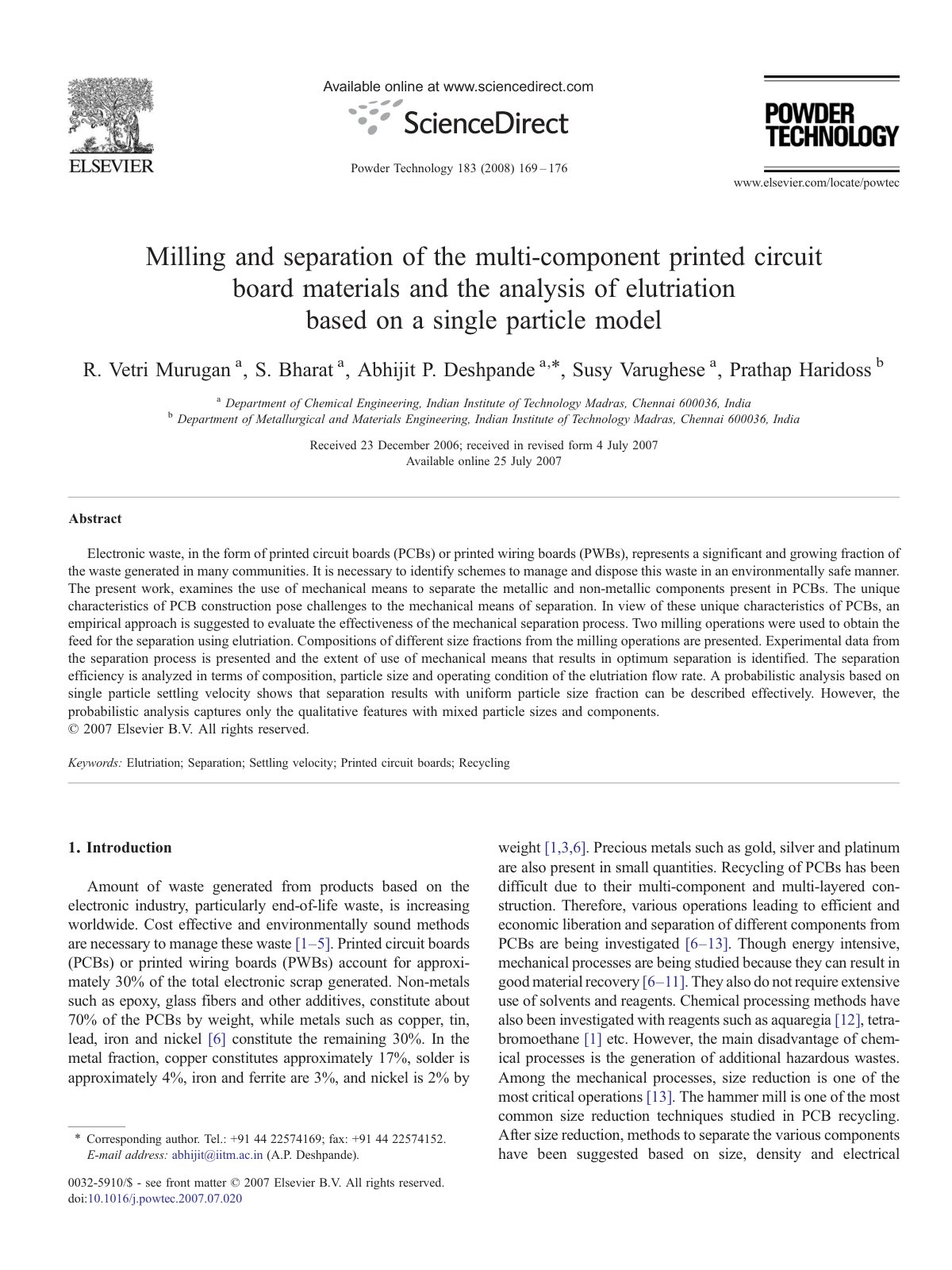 First page of Milling and separation of the multi comp