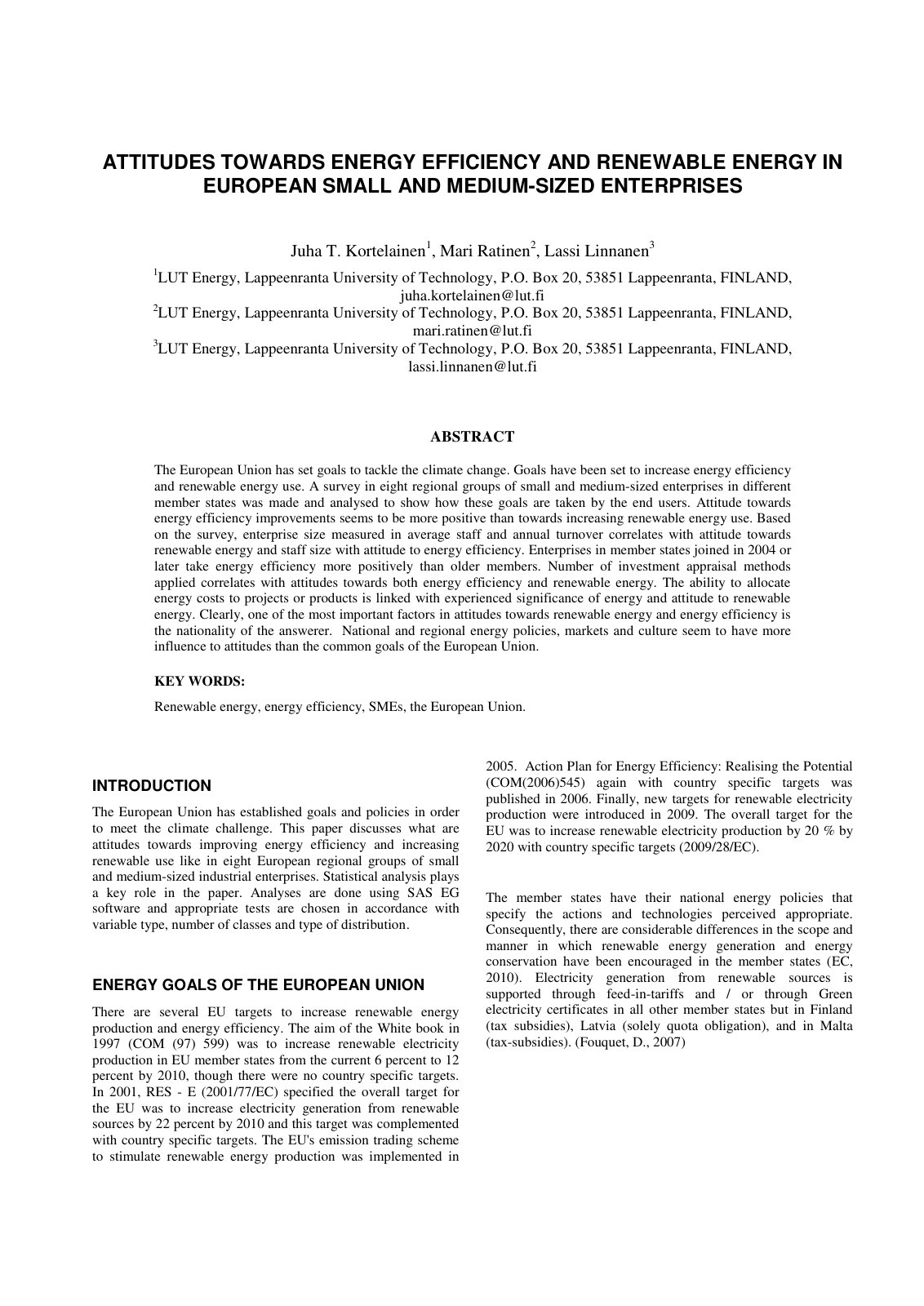 First page of Attitudes Towards Energy Efficiency and