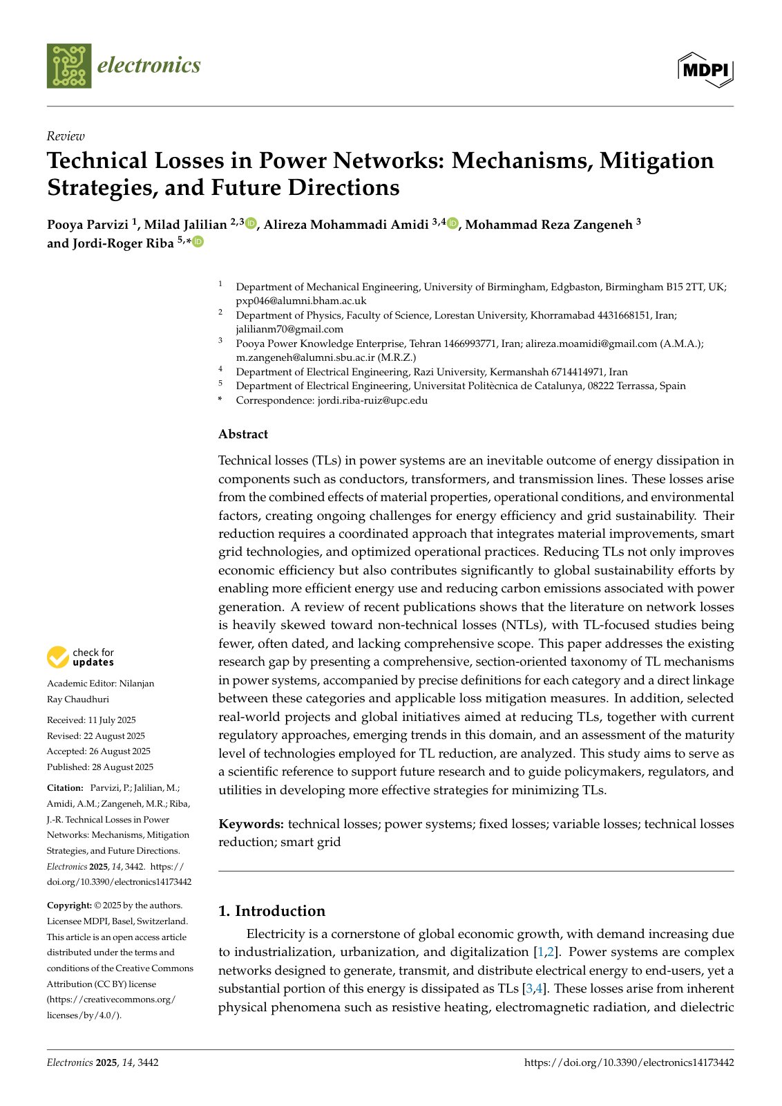 First page of Technical Losses in Power Networks Mechanisms Miti