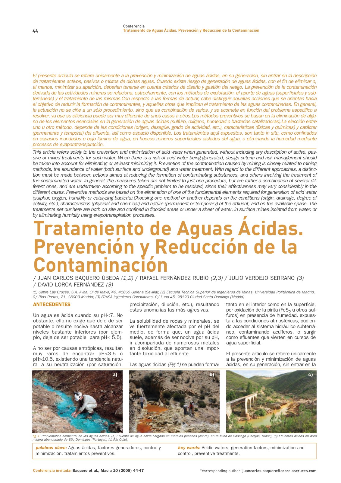First page of Tratamiento de Aguas Acidas Prevencion y