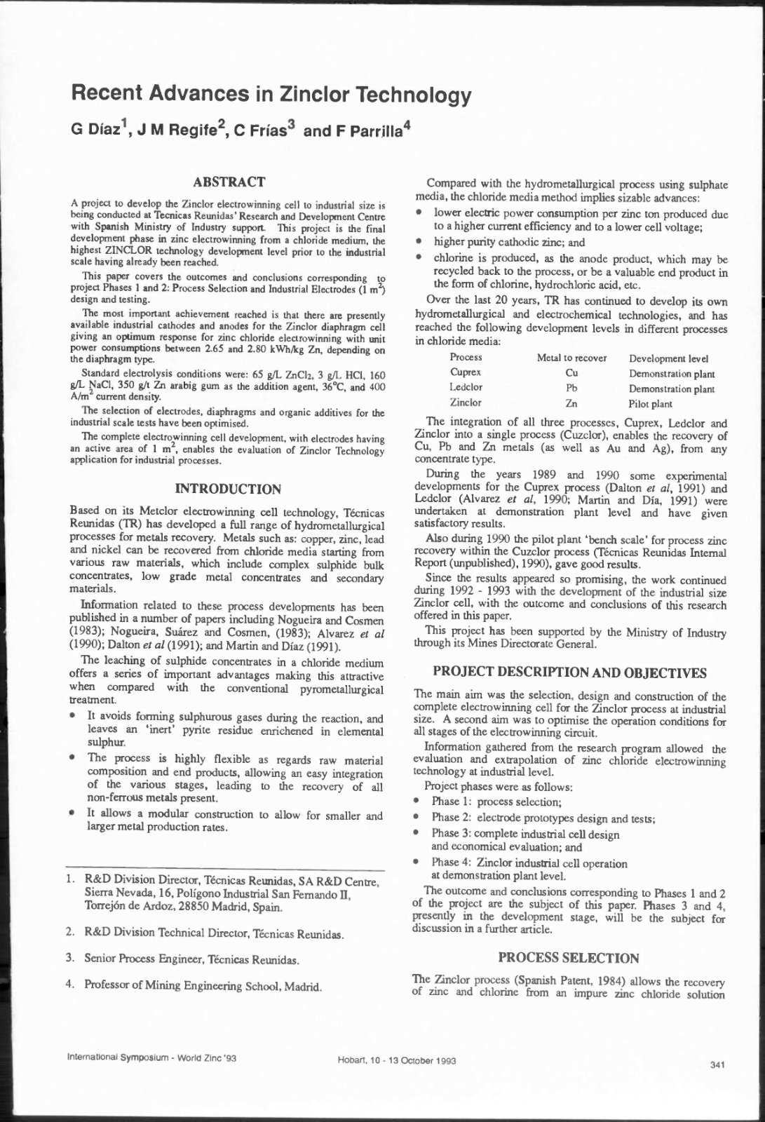 First page of Recent Advances in Zinclor Technology
