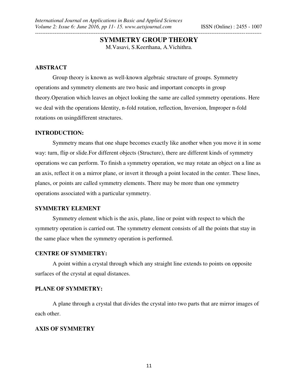 First page of SYMMETRY GROUP THEORY