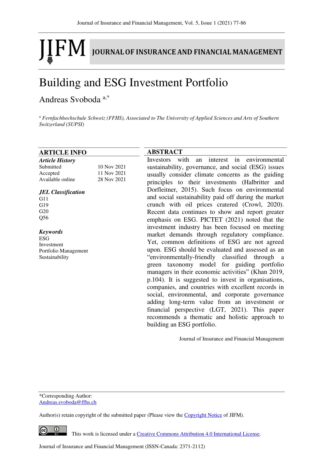 First page of Building and ESG Investment Portfolio