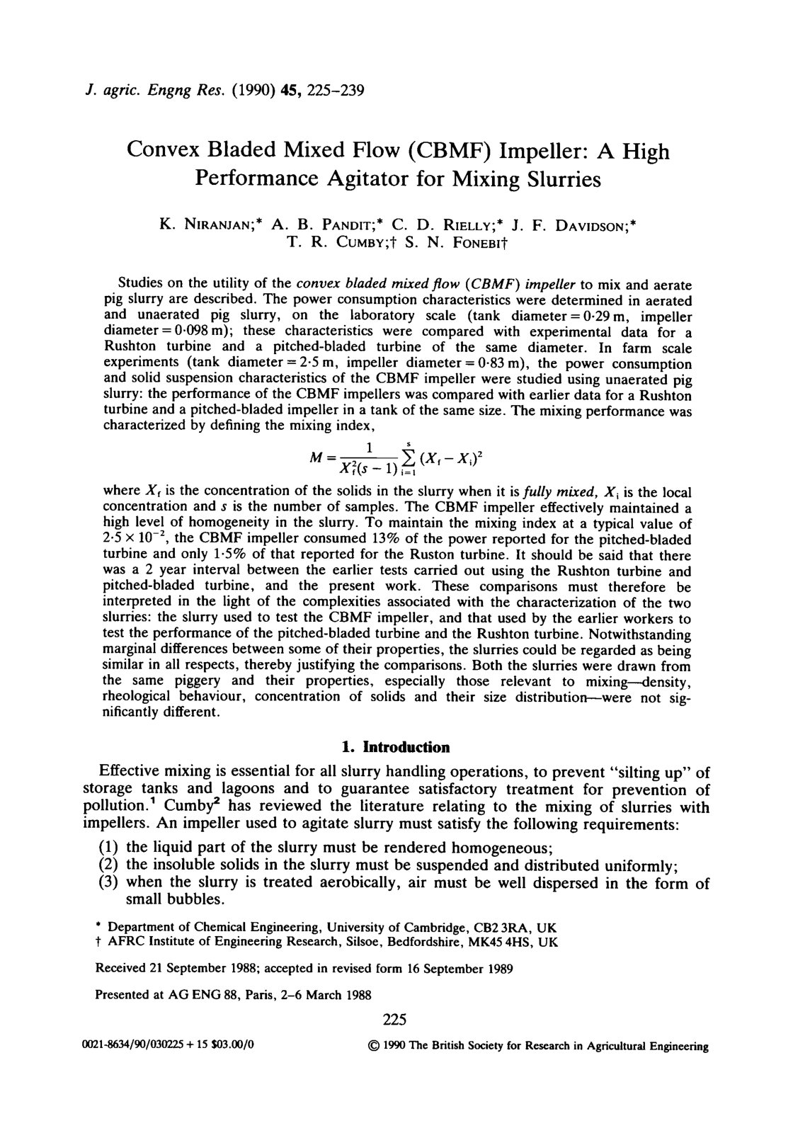 First page of Convex Bladed Mixed Flow (CBMF) Impeller: A High Performance Agitator for Mixing Slurries