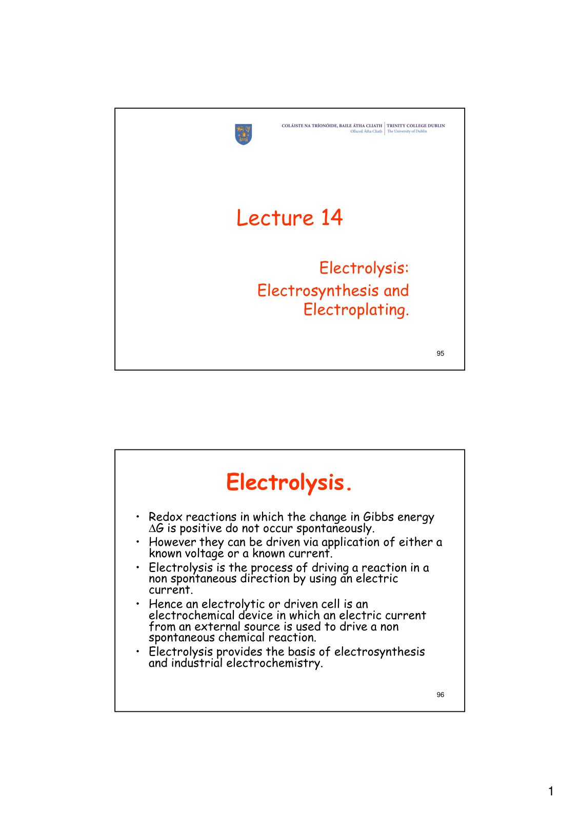 First page of Electrolysis: Electrosynthesis and Electroplating