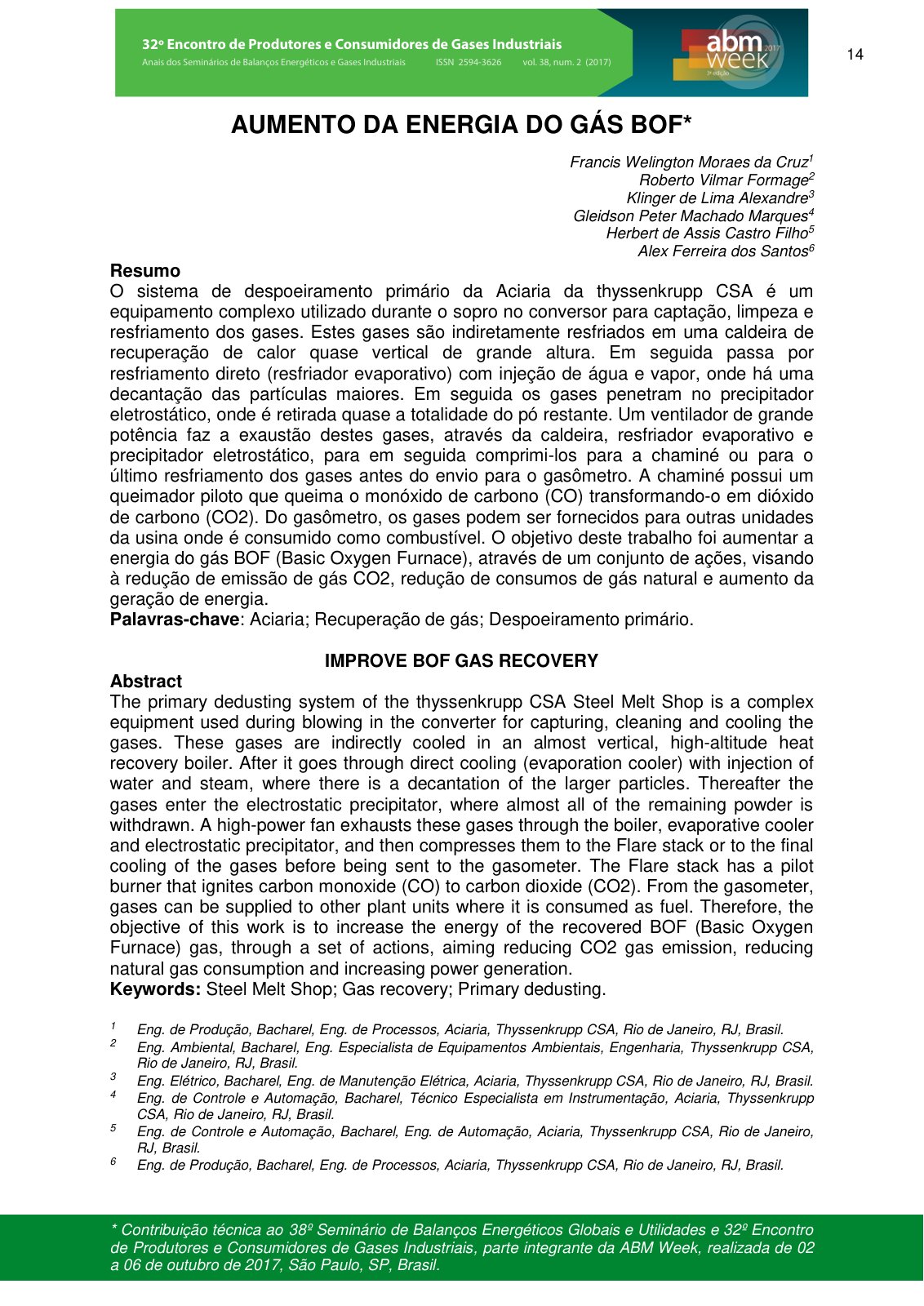First page of Aumento da Energia do Gás BOF