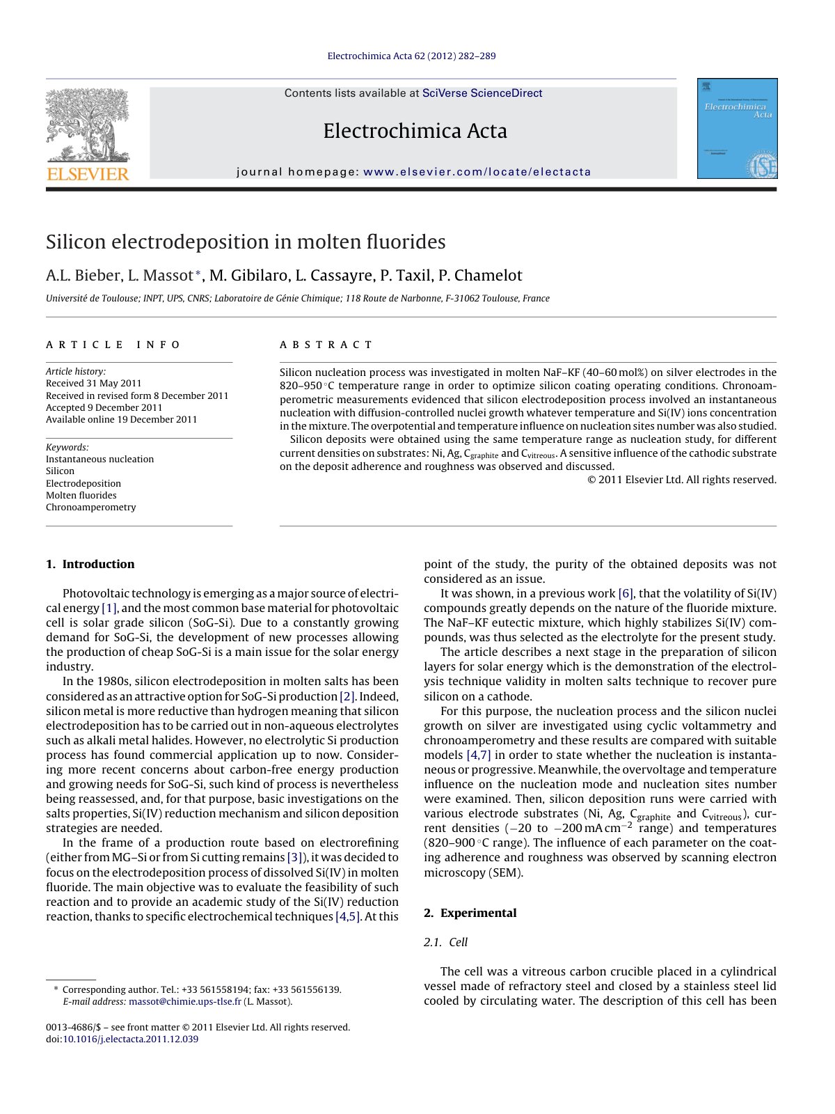 First page of Silicon electrodeposition in molten fluo