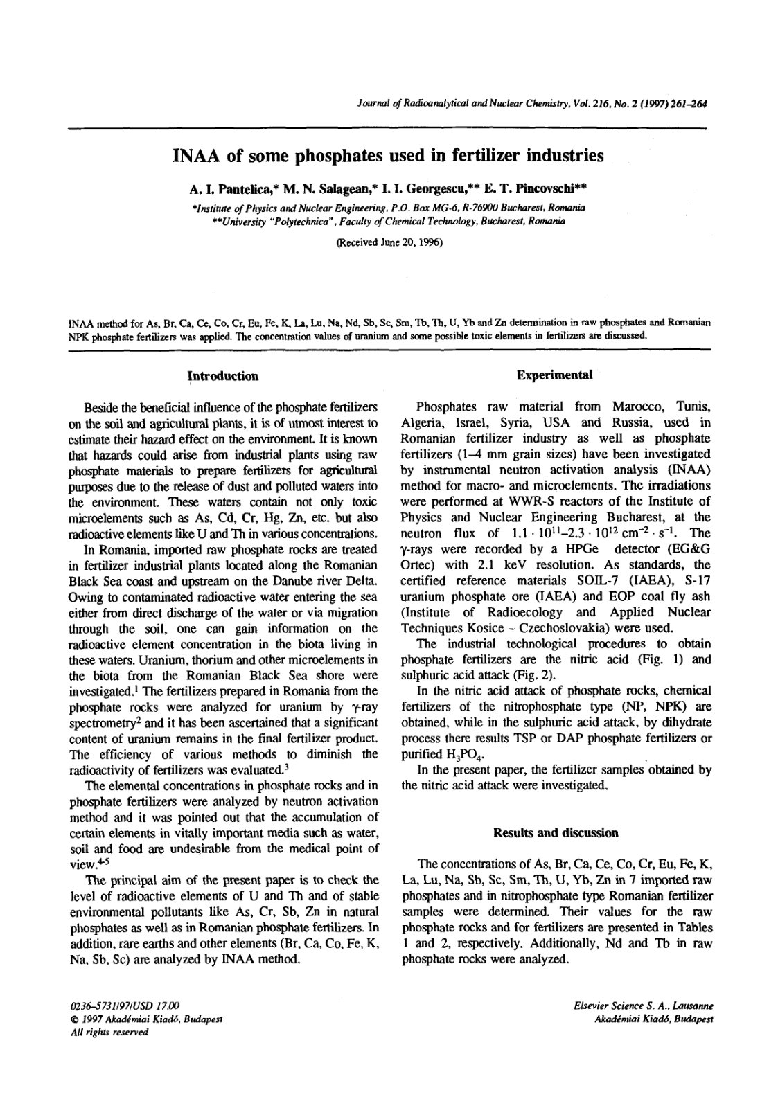 First page of INAA of some phosphates used in fertiliz