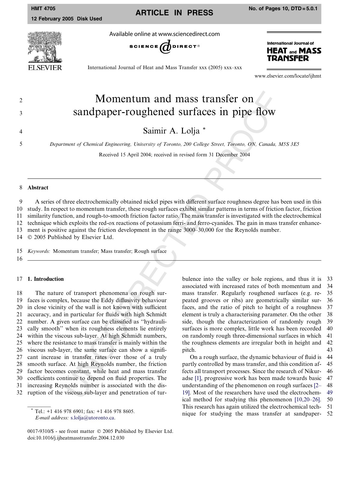 First page of Momentum and mass transfer on sandpaper