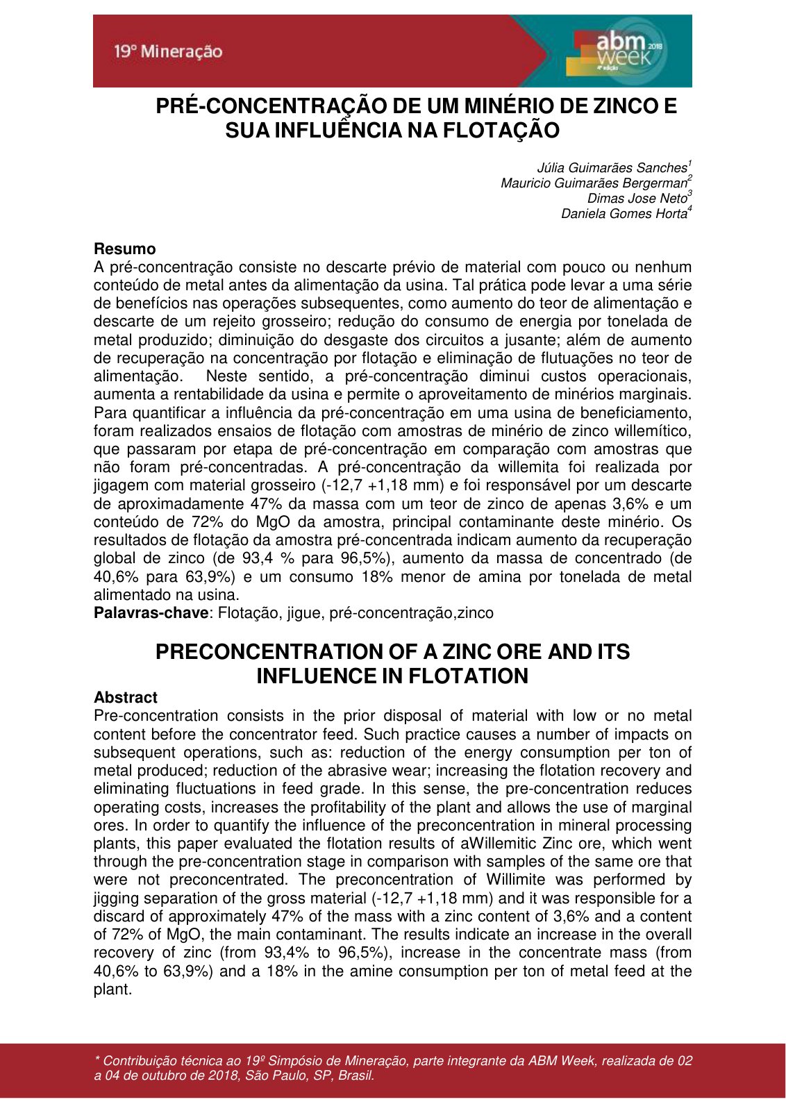 First page of Pre Concentracao De Um Minerio De Zinco