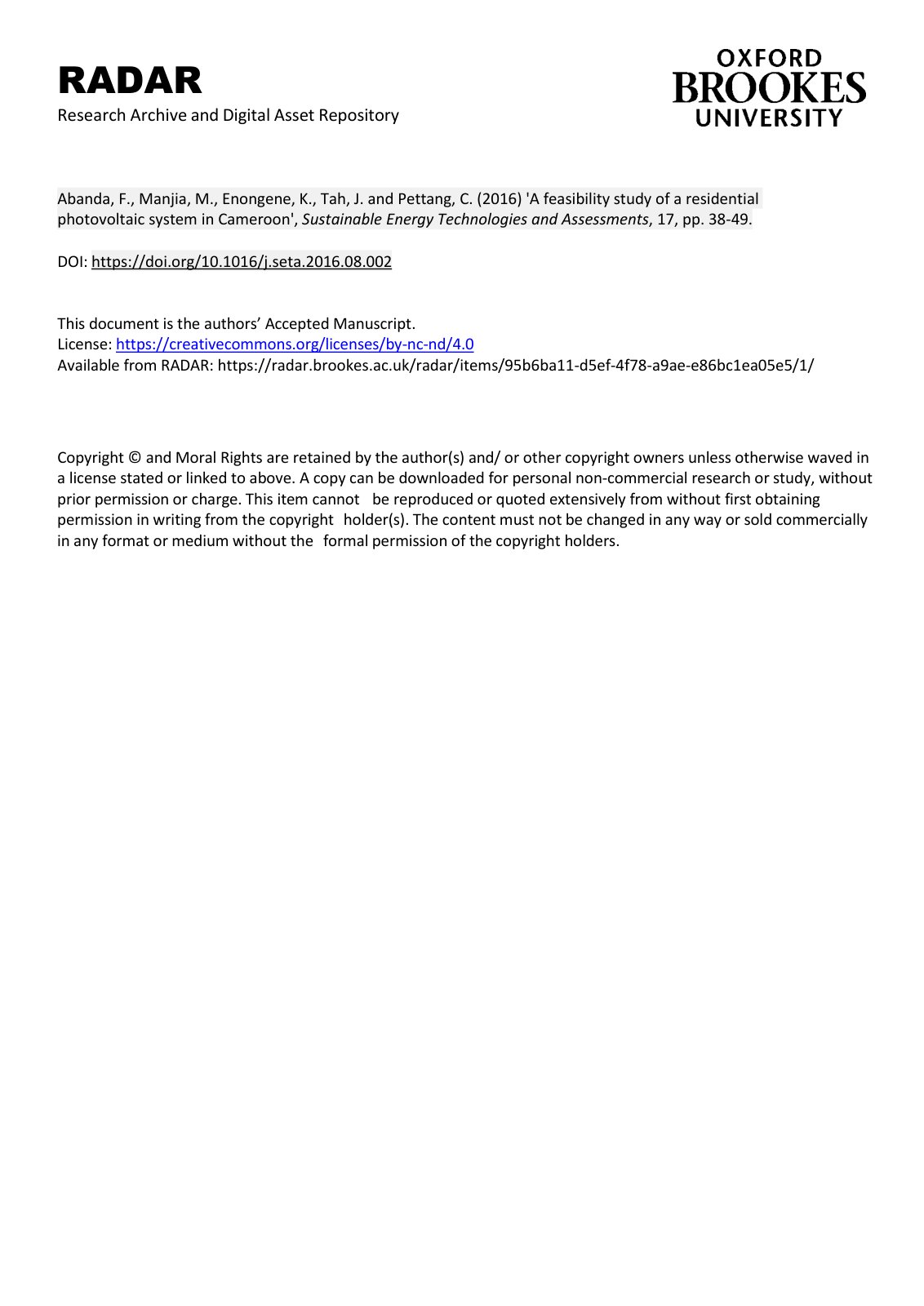 First page of A feasibility study of a residential pho