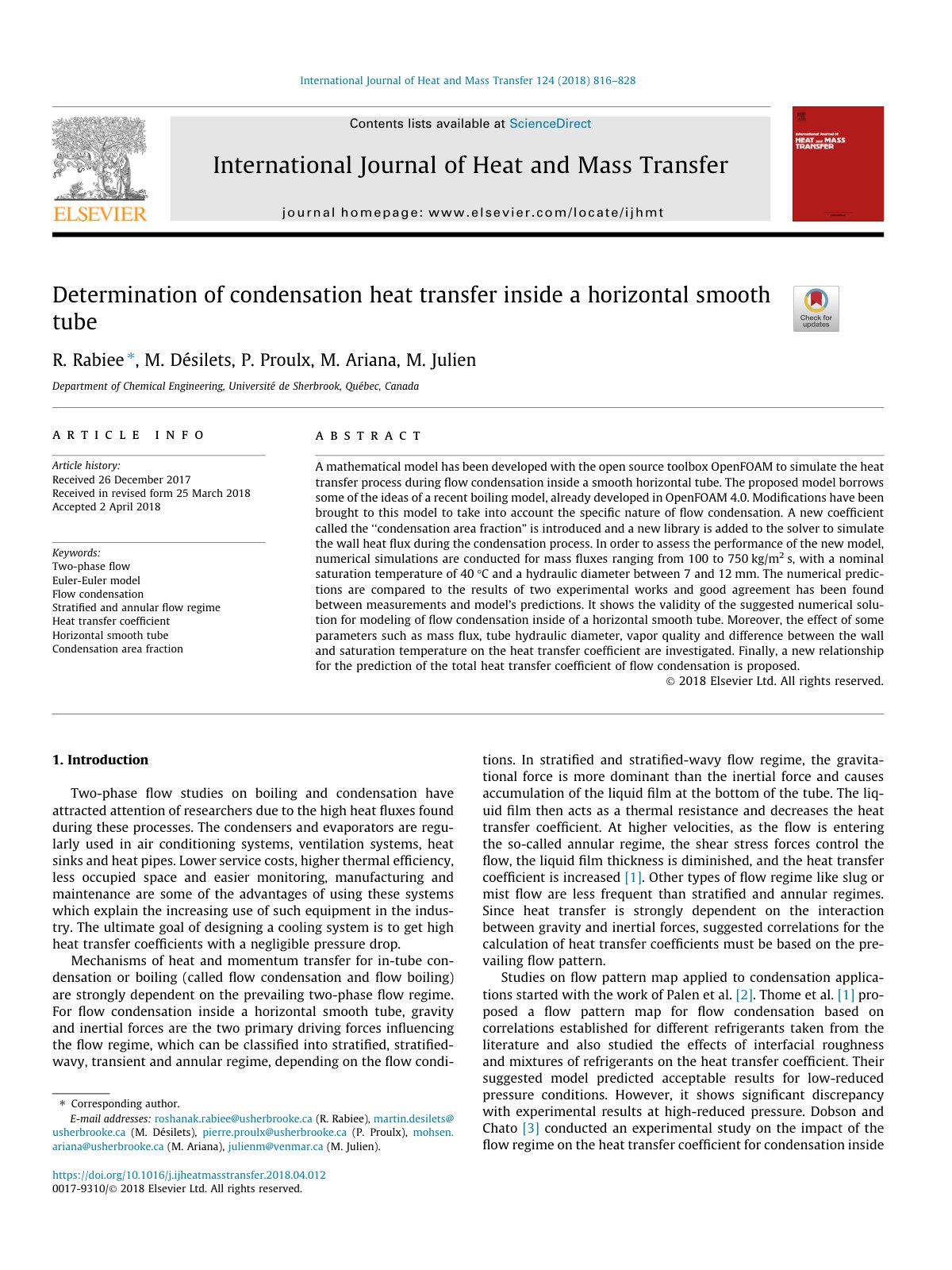 First page of Determination of condensation heat trans
