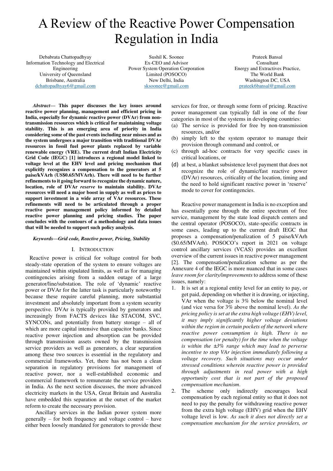 First page of A Review of the Reactive Power Compensat
