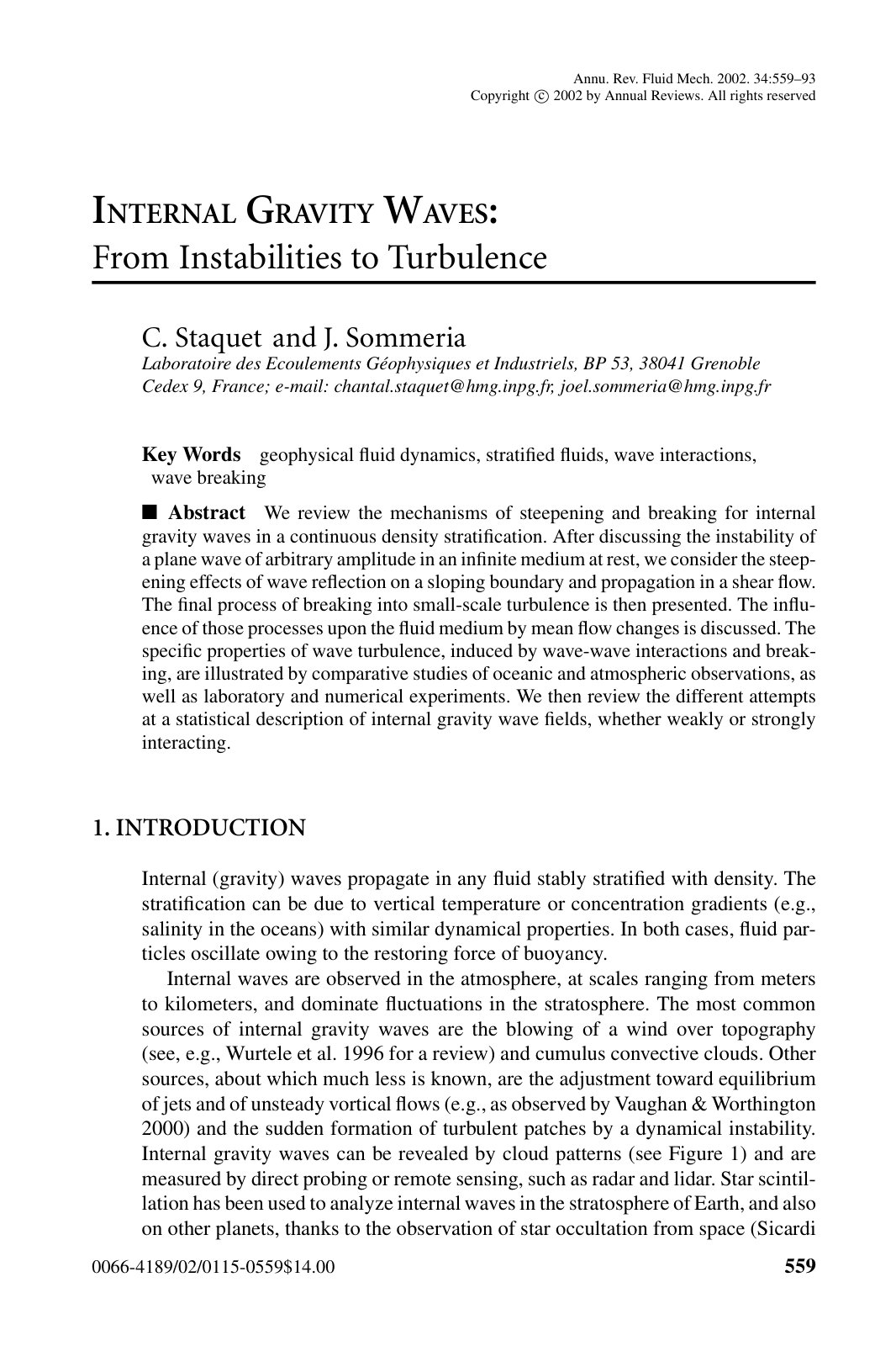 First page of INTERNAL GRAVITY WAVES: From Instabilities to Turbulence