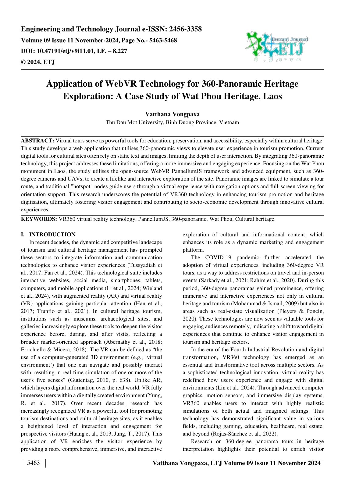 First page of Application of WebVR Technology for 360 Panoramic Heritage 