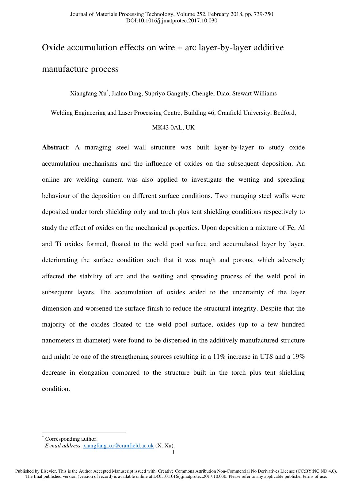 First page of Oxide accumulation effects on wire arc l