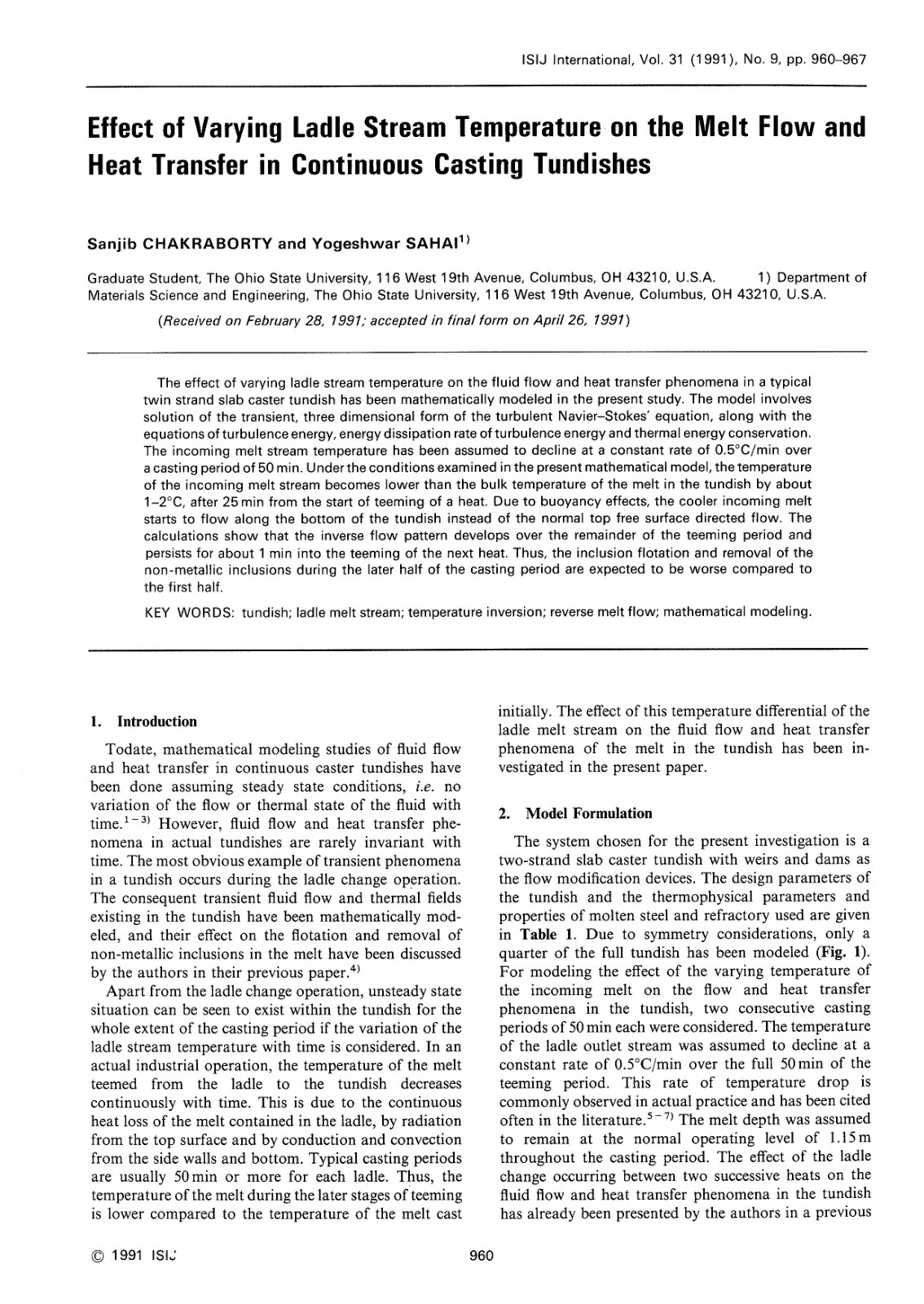First page of Effect of Varying Ladle Stream Temperatu