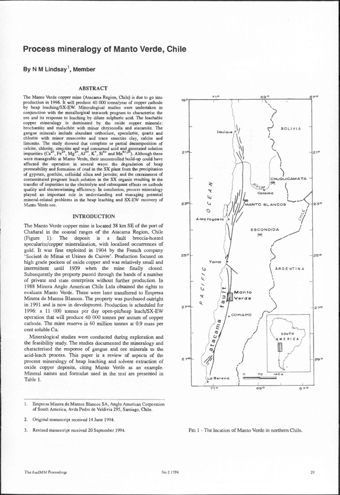 First page of Process mineralogy of Manto Verde   Chile