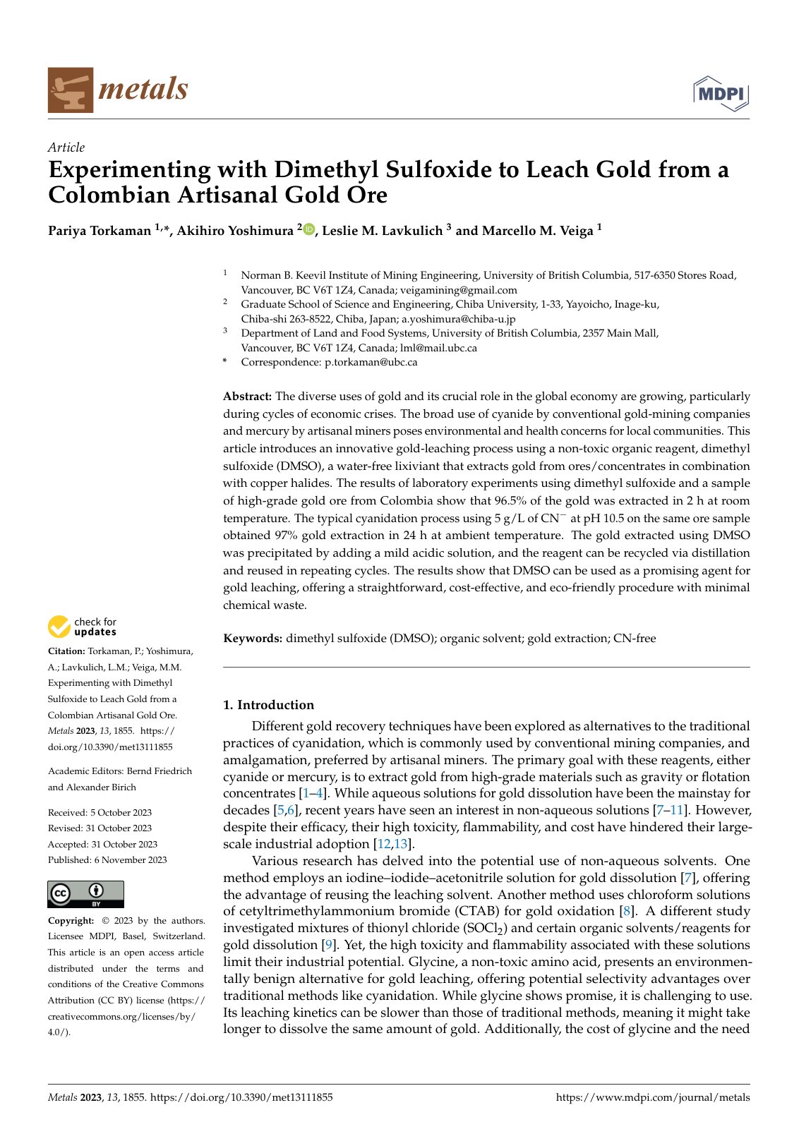 First page of Experimenting with Dimethyl Sulfoxide to