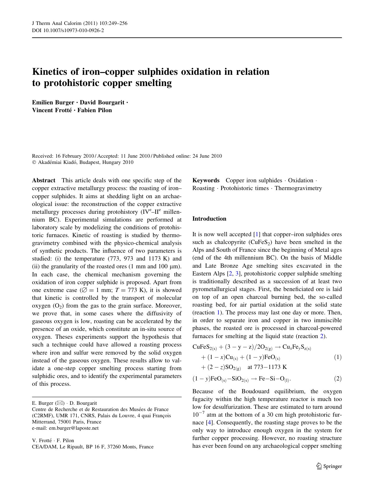 First page of Kinetics of iron copper sulphides oxidat