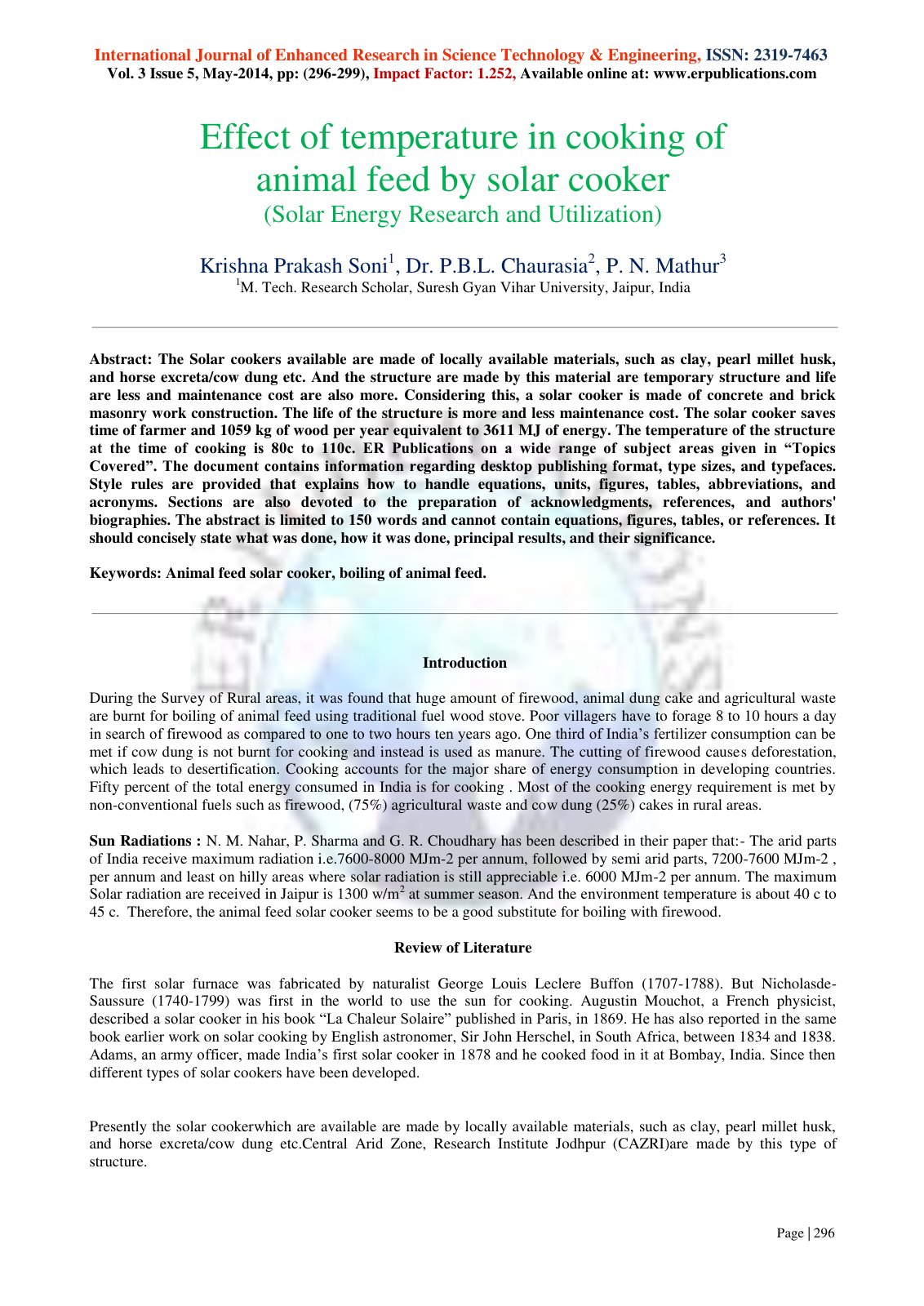 First page of Effect of temperature in cooking of anim