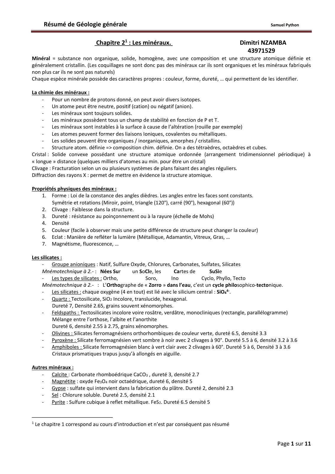 First page of Résumé de Géologie générale