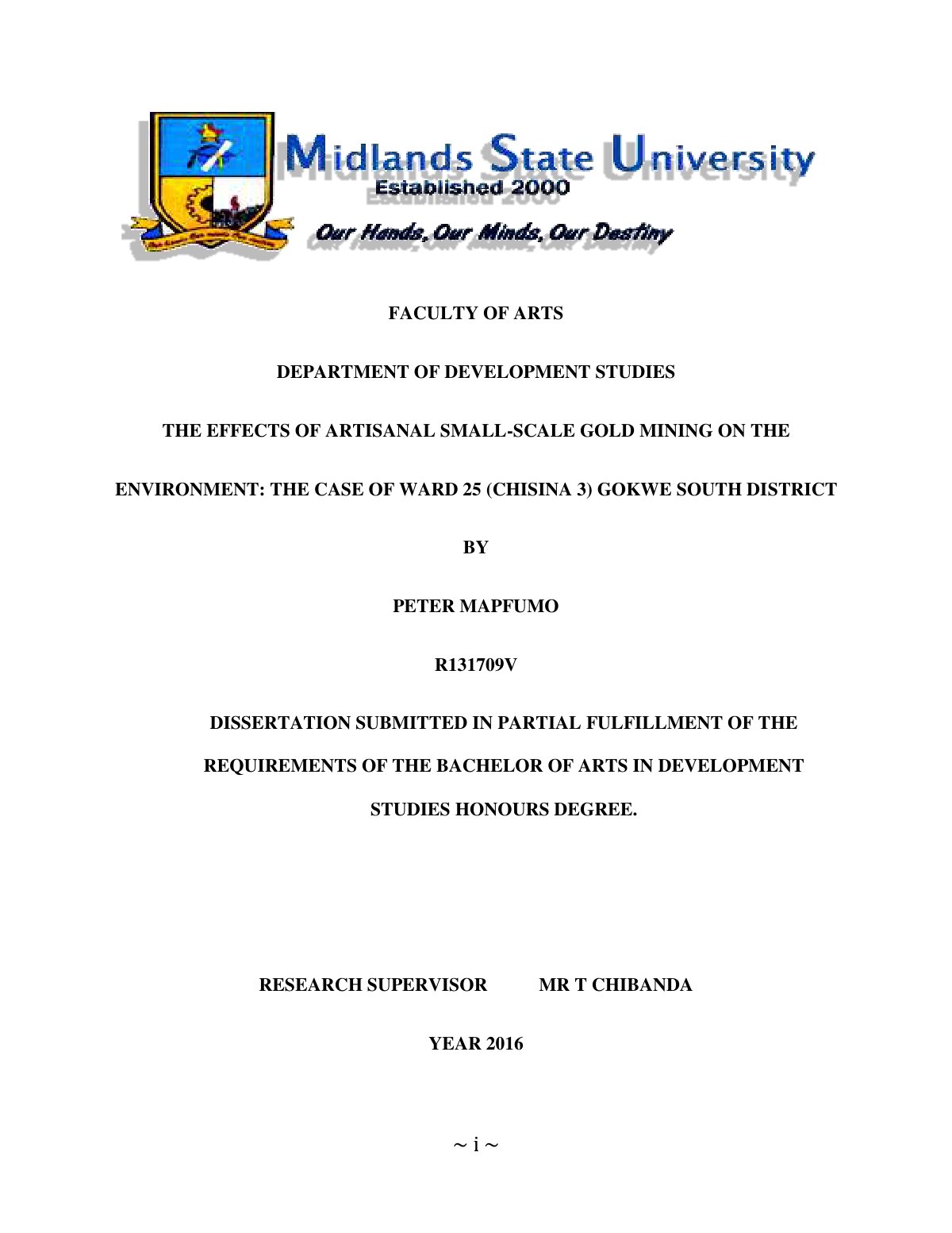First page of The effects of artisanal small scale gol