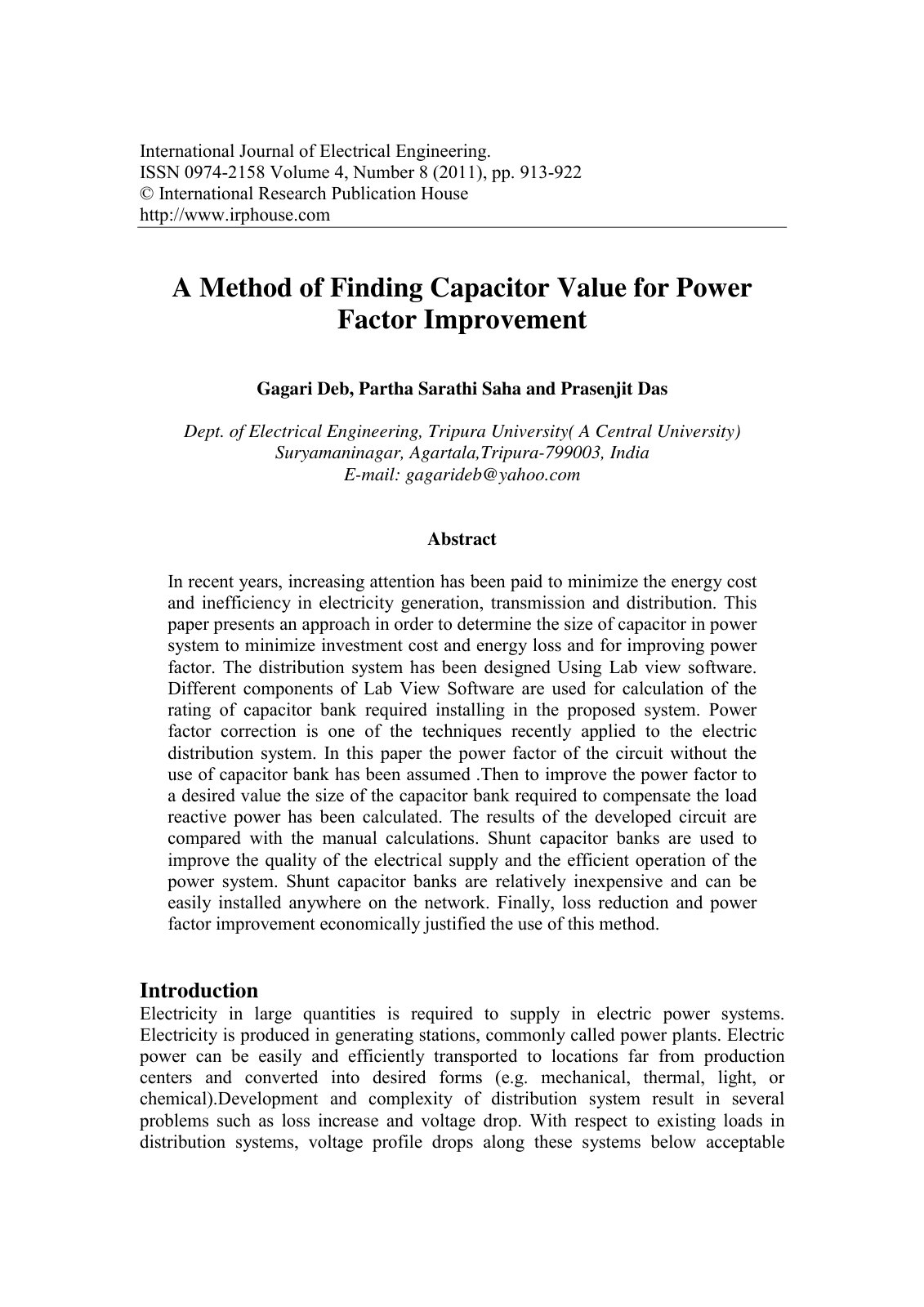 First page of A Method of Finding Capacitor Value for