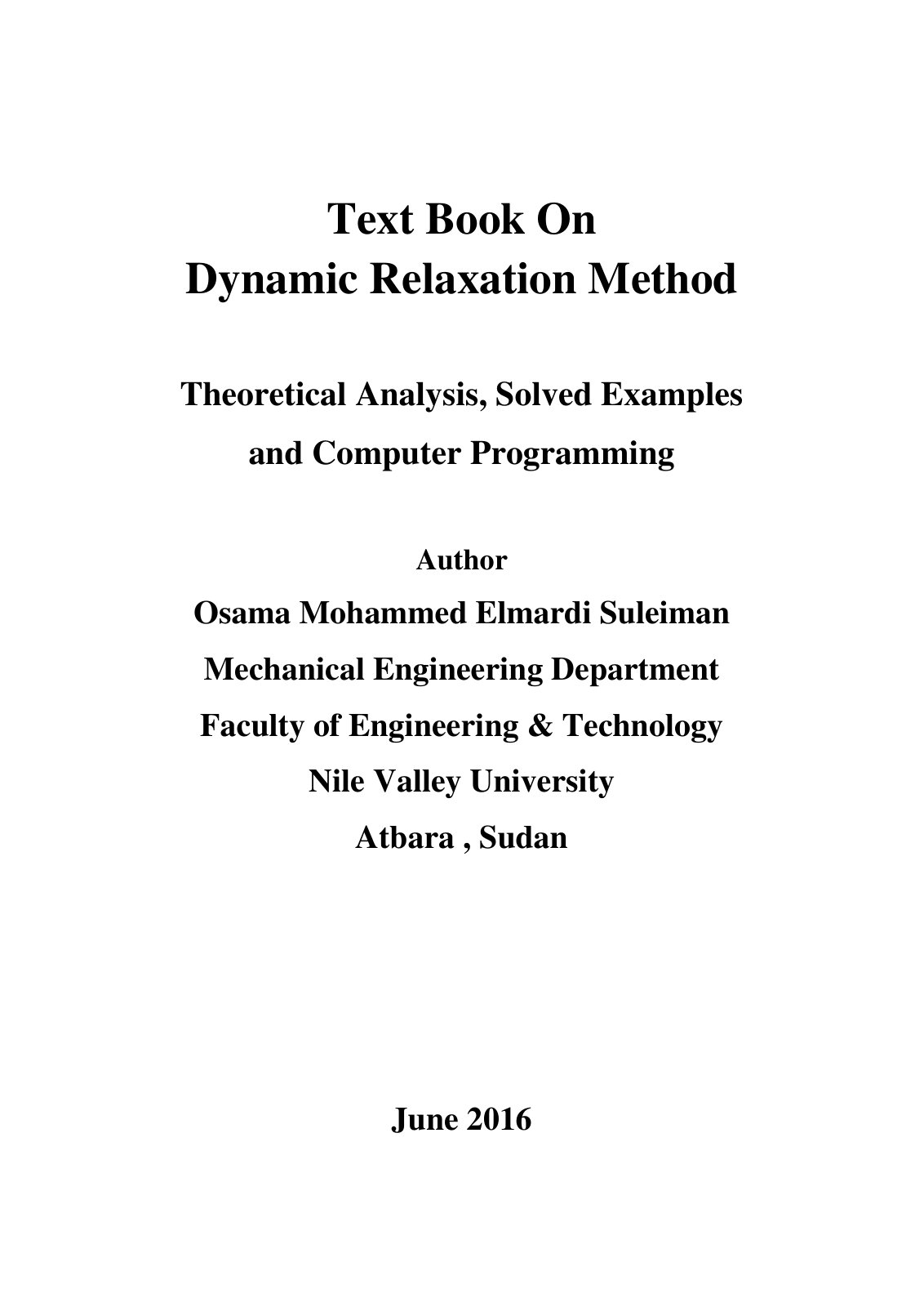First page of Text Book On Dynamic Relaxation Method T