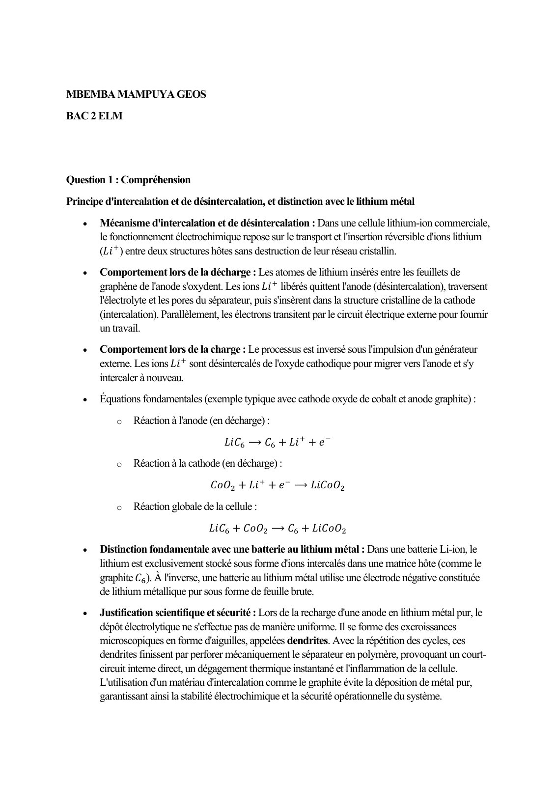 First page of Technologie des bateries TP 