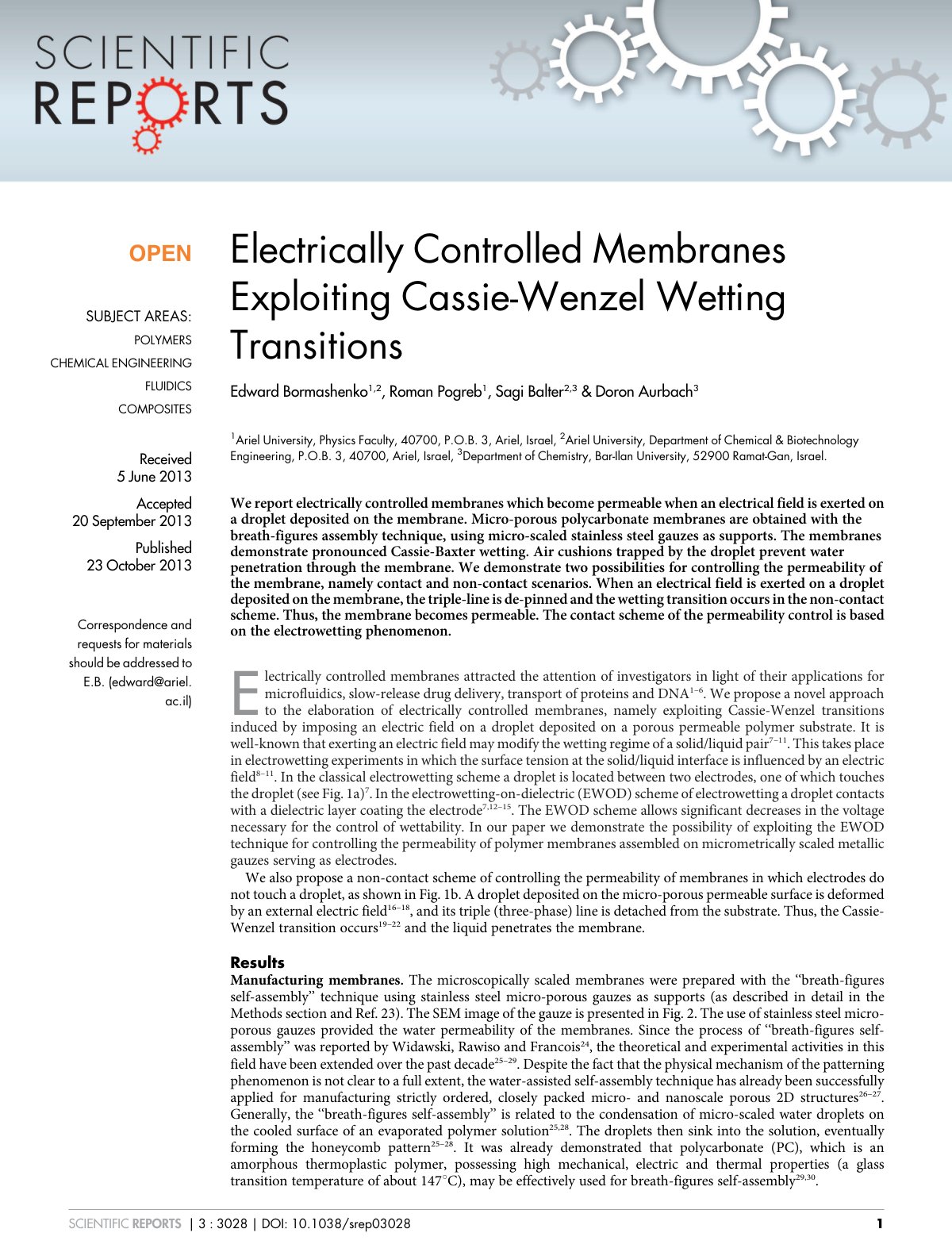 First page of Electrically Controlled Membranes Exploi