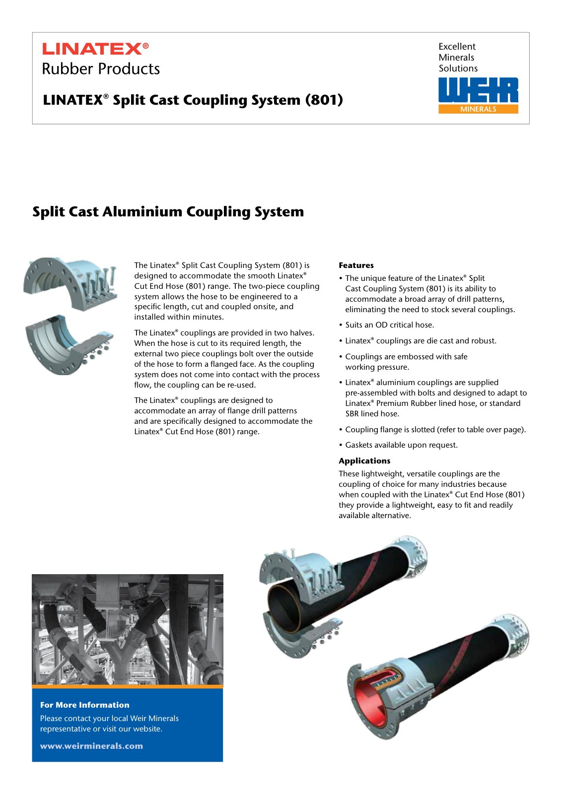 First page of LINATEX Rubber Products LINATEX  Split Cast Coupling System(801) PREVIEW